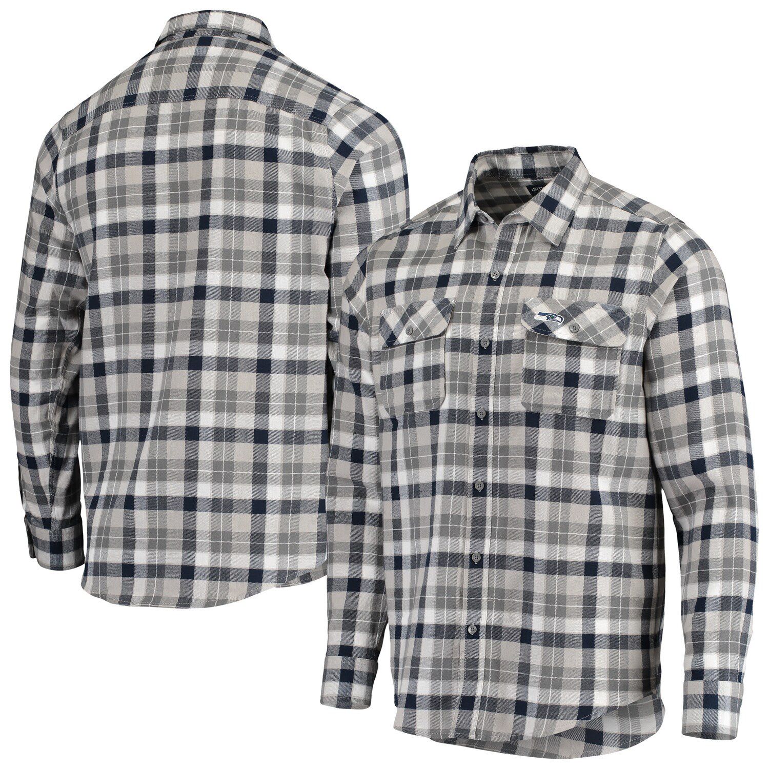 Women's WEAR by Erin Andrews Cream/Gray Seattle Seahawks Plaid Flannel  Tri-Blend Long Sleeve Button