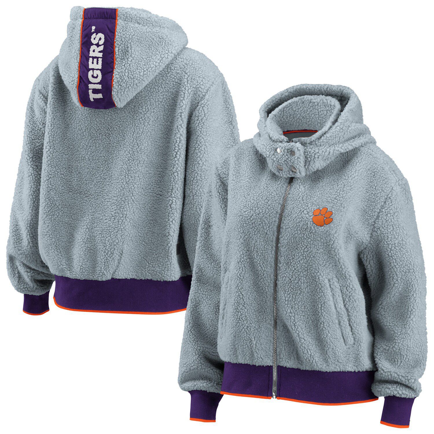 Image for Unbranded Women's WEAR by Erin Andrews Gray Clemson Tigers Sherpa Full-Zip Hoodie at Kohl's.