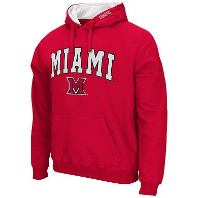 Men's Colosseum Red Miami University RedHawks Arch and Logo Pullover Hoodie