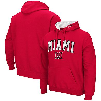 Men's Colosseum Red Miami University RedHawks Arch and Logo Pullover Hoodie