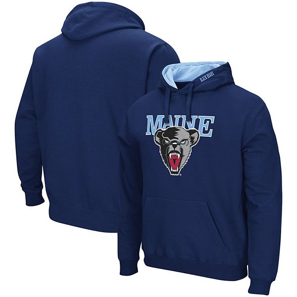 Men s Colosseum Navy Maine Black Bears Arch and Logo Pullover Hoodie