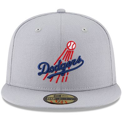 Men's New Era Gray Los Angeles Dodgers Cooperstown Collection Logo 59FIFTY Fitted Hat