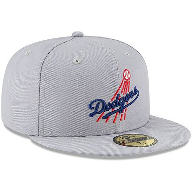 Men's New Era Gray Los Angeles Dodgers Cooperstown Collection Logo 59FIFTY Fitted Hat