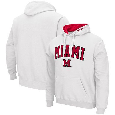 Men's Colosseum White Miami University RedHawks Arch and Logo Pullover Hoodie