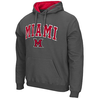 Men's Colosseum Charcoal Miami University RedHawks Arch and Logo Pullover Hoodie