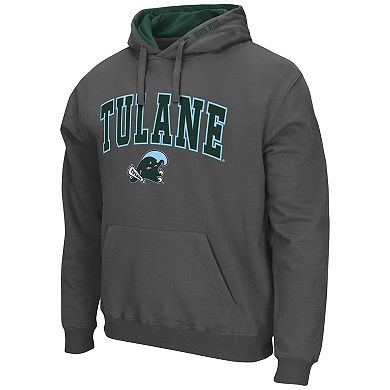 Men's Colosseum Charcoal Tulane Green Wave Arch and Logo Pullover Hoodie
