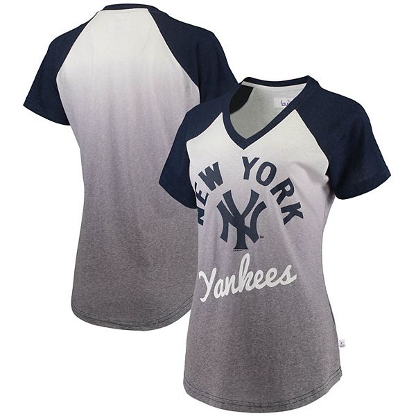 Women's Touch Navy/White New York Yankees Shortstop Ombre Raglan V-Neck  T-Shirt