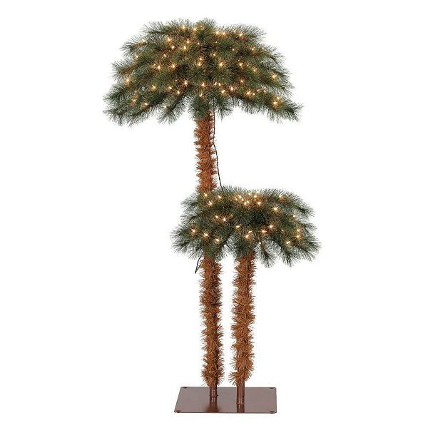 Home Heritage 5' and 3' Prelit Artificial Double Christmas Palm Trees