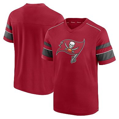 Men's Fanatics Branded Red Tampa Bay Buccaneers Textured Hashmark V-Neck T-Shirt