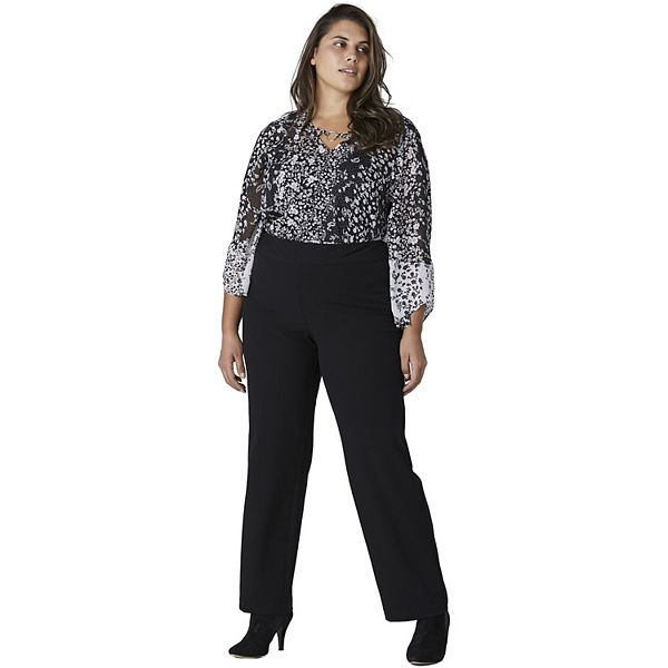 DressBarn Women's Roz & Ali Plus Secret Agent Tummy Control Pull On Pant,  High Rise Average Length