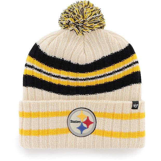 Men's '47 Natural Pittsburgh Steelers Hone Cuffed Knit Hat with Pom