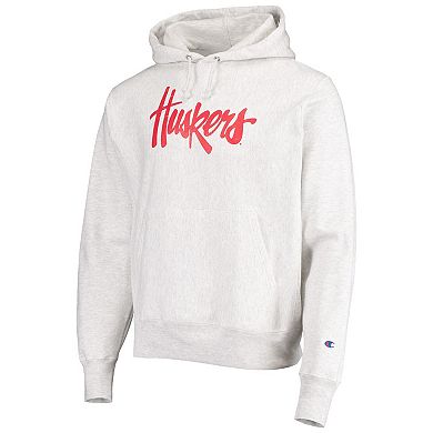 Men's Champion Heathered Gray Nebraska Huskers Team Vault Logo Reverse Weave Pullover Hoodie