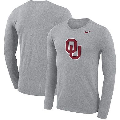 Men's Nike Heathered Gray Oklahoma Sooners School Logo Legend Performance Long Sleeve T-Shirt