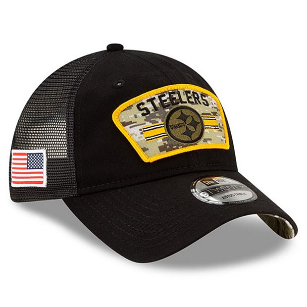 Men's New Era Black/White Pittsburgh Steelers Flag 9TWENTY Trucker