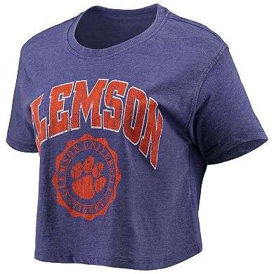 Women's Pressbox Purple Clemson Tigers Edith Vintage Burnout Crop T-Shirt