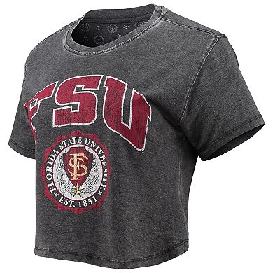 Women's Pressbox Black Florida State Seminoles Edith Vintage Burnout Crop T-Shirt