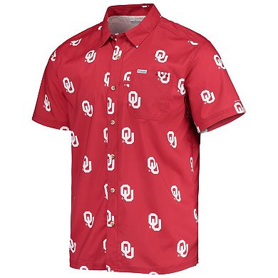 Men's Columbia Crimson Oklahoma Sooners Super Slack Tide Omni-Shade Button-Up Shirt