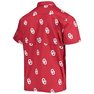 Men's Columbia Crimson Oklahoma Sooners Super Slack Tide Omni-Shade Button-Up Shirt