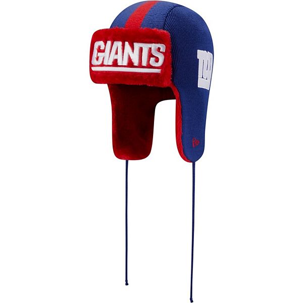 Men's New Era Royal New York Giants Helmet Head Trapper Knit Hat