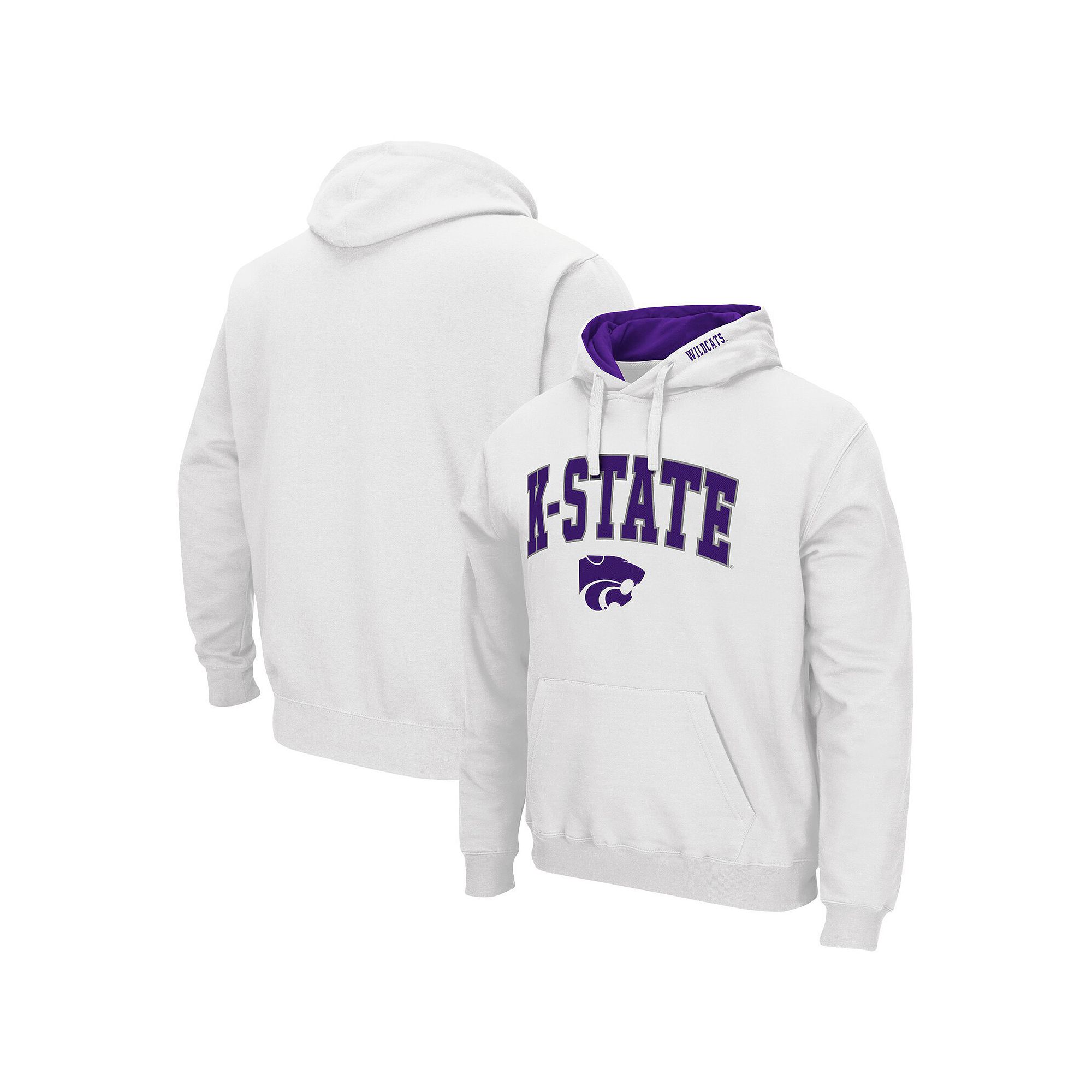 Mens Colosseum White Kansas State Wildcats Arch & Logo 3.0 Pullover Hoodie