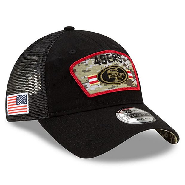 San Francisco 49ers New Era 2021 Salute To Service Trucker 9FORTY Snapback  Adjustable Hat - Black/Camo