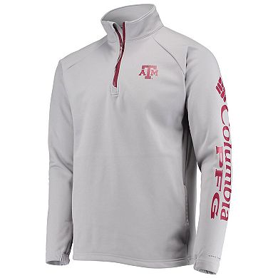 Men's Columbia Gray Texas A&M Aggies Terminal Tackle Fleece Raglan Omni-Shade Quarter-Zip Jacket