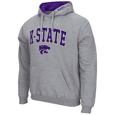 Men's Colosseum Heathered Gray Kansas State Wildcats Arch & Logo 3.0 Pullover Hoodie