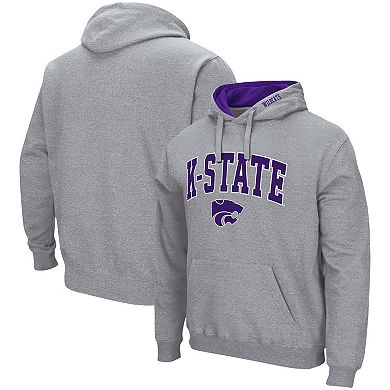 Men's Colosseum Heathered Gray Kansas State Wildcats Arch & Logo 3.0 Pullover Hoodie