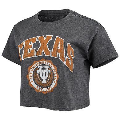 Women's Pressbox Black Texas Longhorns Edith Vintage Burnout Crop T-Shirt