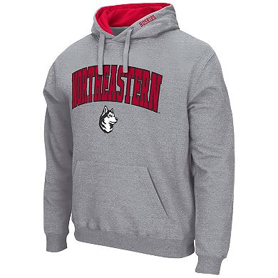 Men's Colosseum Heathered Gray Northeastern Huskies Arch and Logo Pullover Hoodie