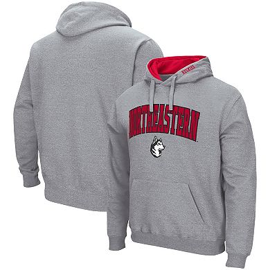 Men's Colosseum Heathered Gray Northeastern Huskies Arch and Logo Pullover Hoodie