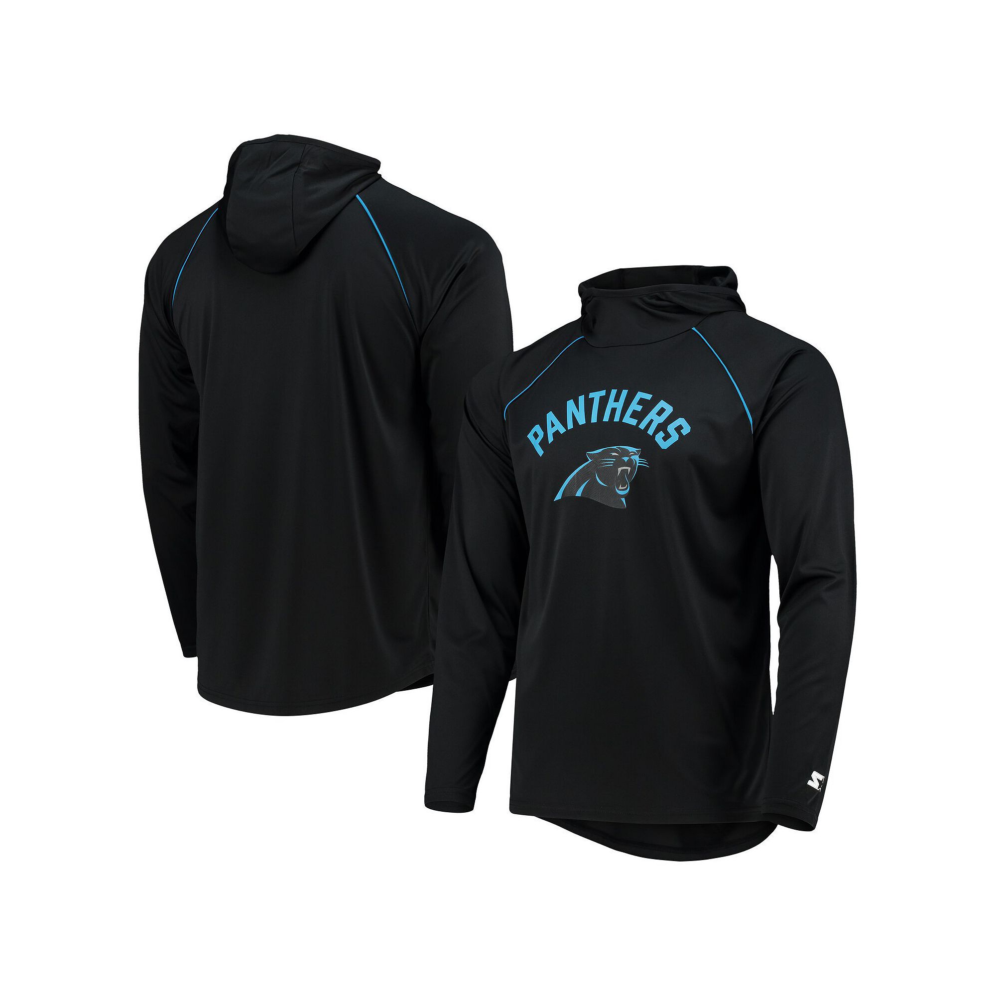 Mens Starter Black Carolina Panthers Raglan Long Sleeve Hoodie T-Shirt, Si