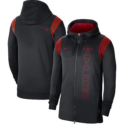 Men s Nike Black Iowa State Cyclones 2021 Sideline Performance Full Zip Hoodie