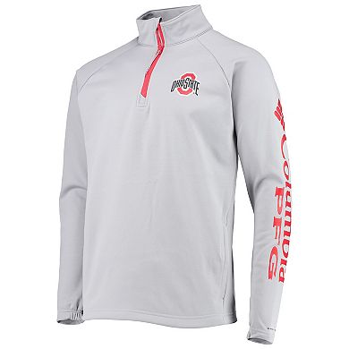 Men's Columbia Gray Ohio State Buckeyes Terminal Tackle Fleece Raglan Omni-Shade Quarter-Zip Jacket