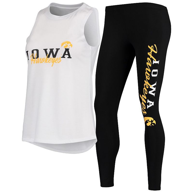 Womens Concepts Sport White/Black Iowa Hawkeyes Tank Top and Leggings Slee