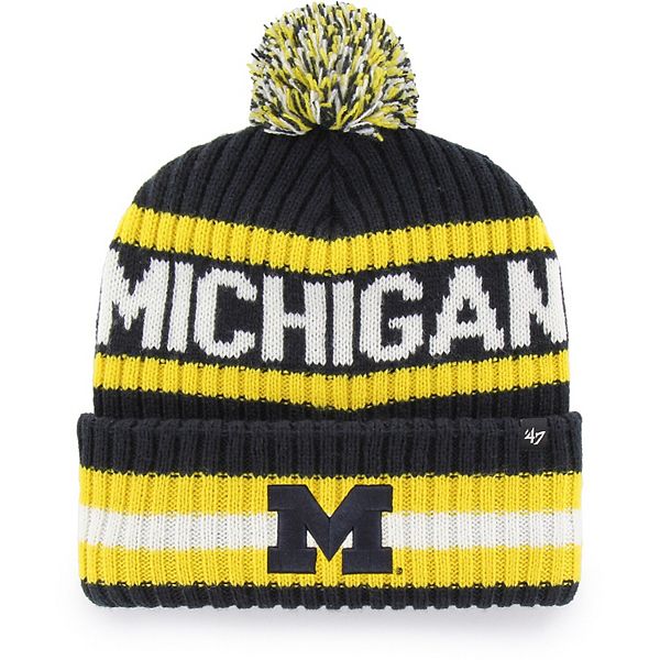 Men's '47 Navy Michigan Wolverines Bering Cuffed Knit Hat with Pom