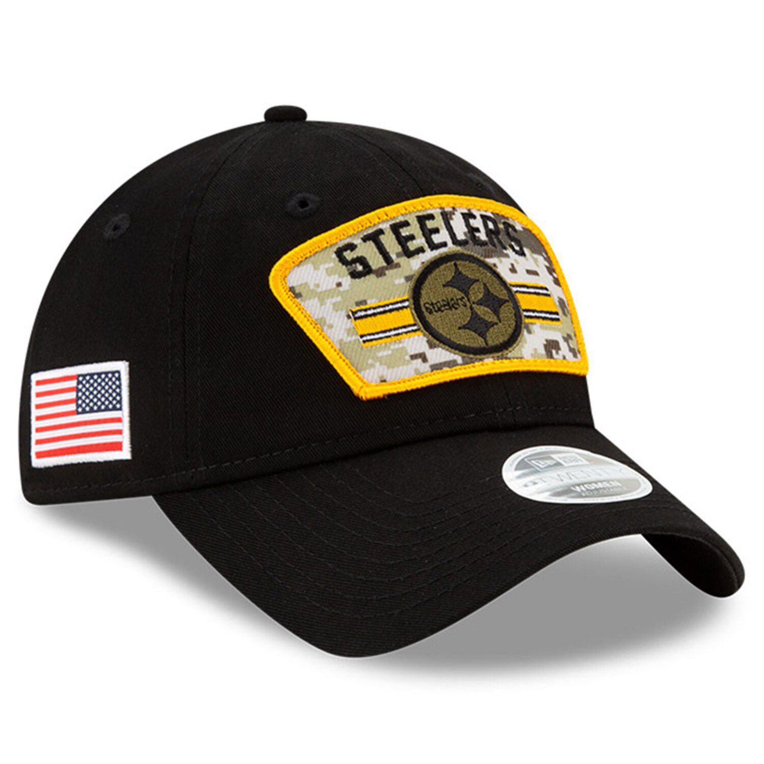 New Era Youth Boys Black and Camo Pittsburgh Steelers 2022 Salute To Service  9FORTY Snapback Trucker Hat