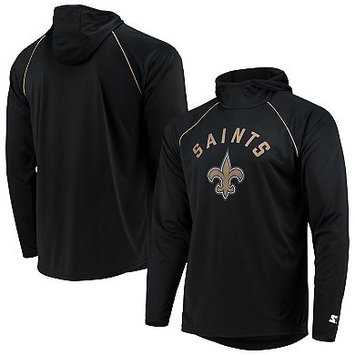 Men's Starter Black New Orleans Saints Raglan Long Sleeve Hoodie T-Shirt