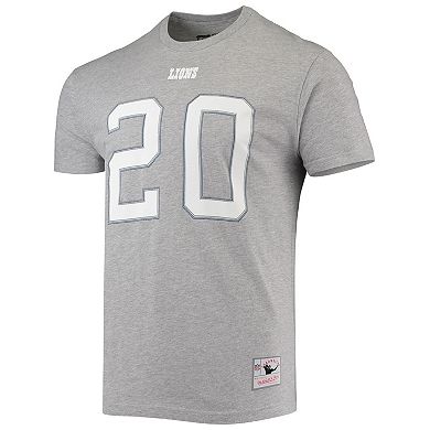 Men's Mitchell & Ness Barry Sanders Heathered Gray Detroit Lions Retired Player Name & Number T-Shirt