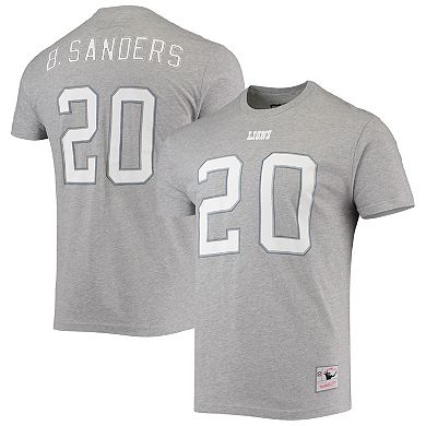 Men's Mitchell & Ness Barry Sanders Heathered Gray Detroit Lions Retired Player Name & Number T-Shirt