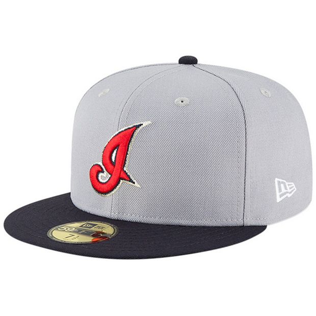 Men's New Era Gray Cleveland Indians Cooperstown Collection Logo 59FIFTY Fitted  Hat