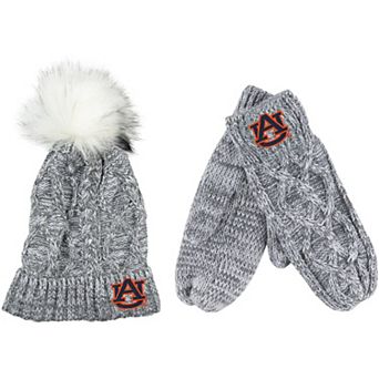 ZooZatz Gray Auburn Tigers Cuffed Knit Pom Hat & Mittens Set