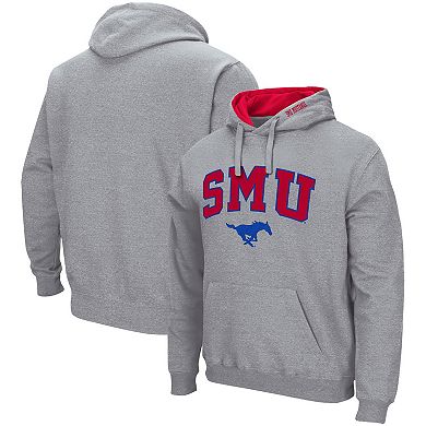 Men's Colosseum Heathered Gray SMU Mustangs Arch and Logo Pullover Hoodie