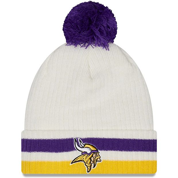 Men's New Era White Minnesota Vikings Retro Cuffed Knit Hat with Pom