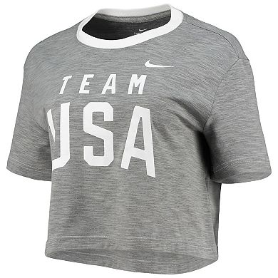 Women's Nike Heathered Gray Team USA Slub Performance Cropped T-Shirt
