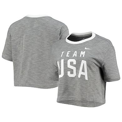 Women's Nike Heathered Gray Team USA Slub Performance Cropped T-Shirt