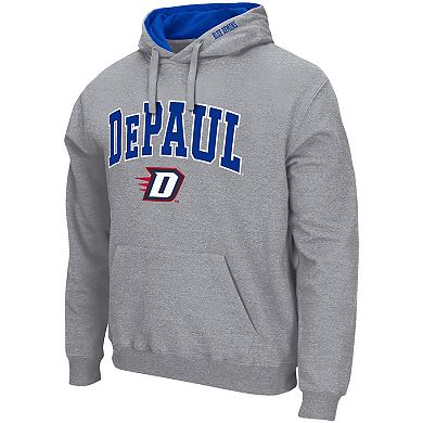 Men's Colosseum Heathered Gray DePaul Blue Demons Arch & Logo 3.0 Pullover Hoodie