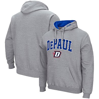 Men's Colosseum Heathered Gray DePaul Blue Demons Arch & Logo 3.0 Pullover Hoodie