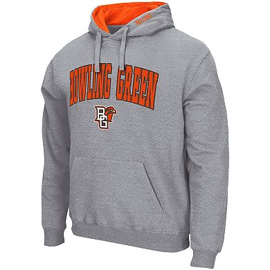 Men's Colosseum Heathered Gray Bowling Green St. Falcons Arch and Logo Pullover Hoodie