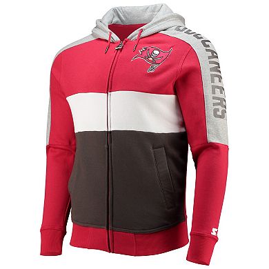 Men's Starter Red/Pewter Tampa Bay Buccaneers Playoffs Color Block Full-Zip Hoodie